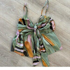 NWT Banana Republic MAIA RUCHED BABYDOLL TANK in Green Abstract Print size small